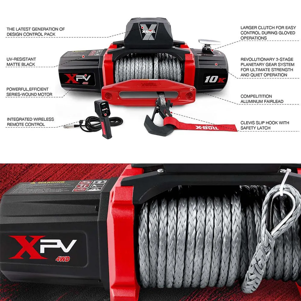 X-BULL Electric Winch XPV 10000 LBS 12V Synthetic Rope SUV Jeep Truck 4WD