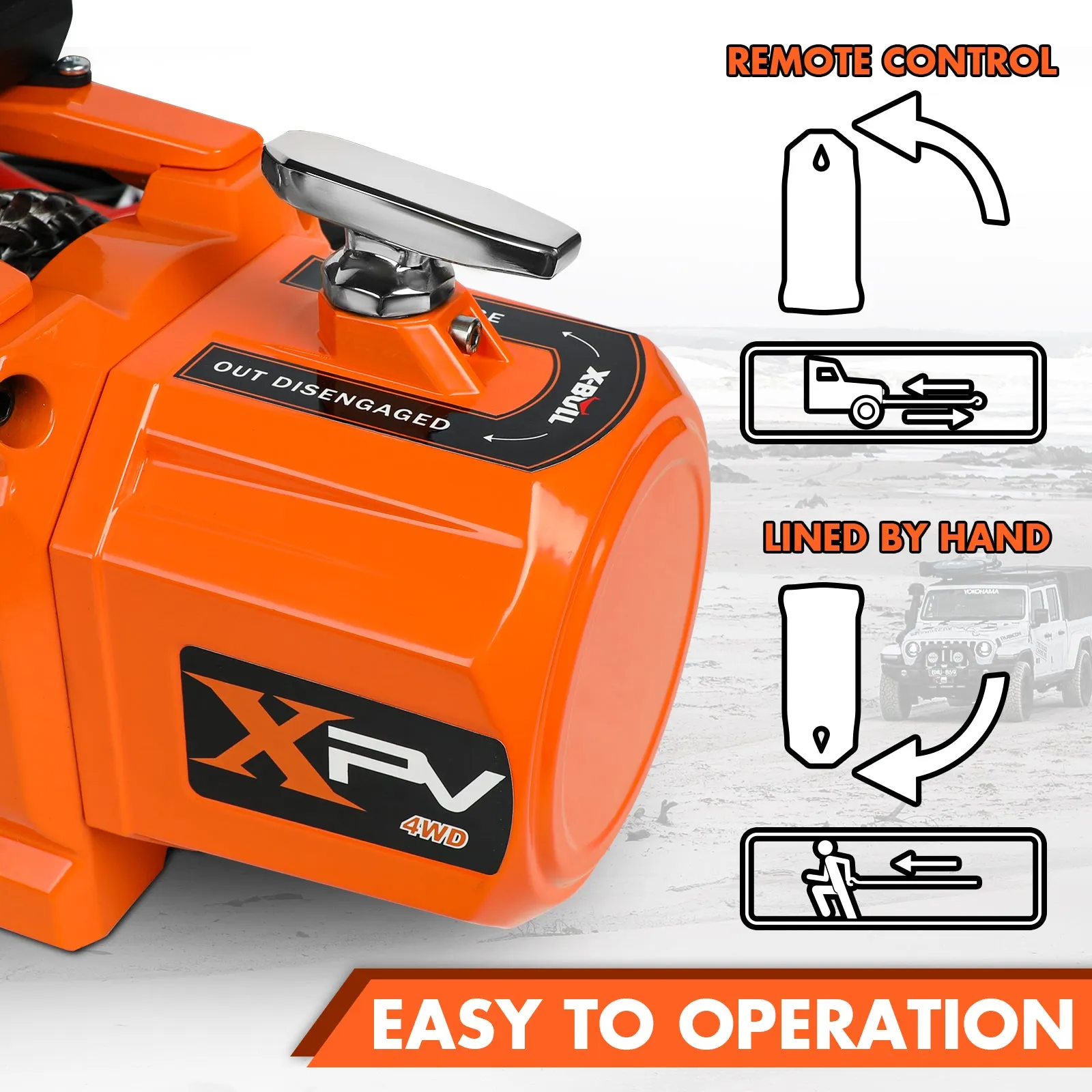 X-BULL Electric Winch XPV 14500 LBS 12V Synthetic Rope SUV Jeep Truck 4WD Orange