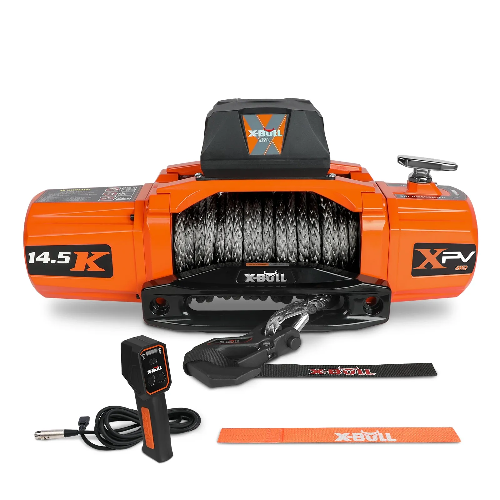 X-BULL Electric Winch XPV 14500 LBS 12V Synthetic Rope SUV Jeep Truck 4WD Orange