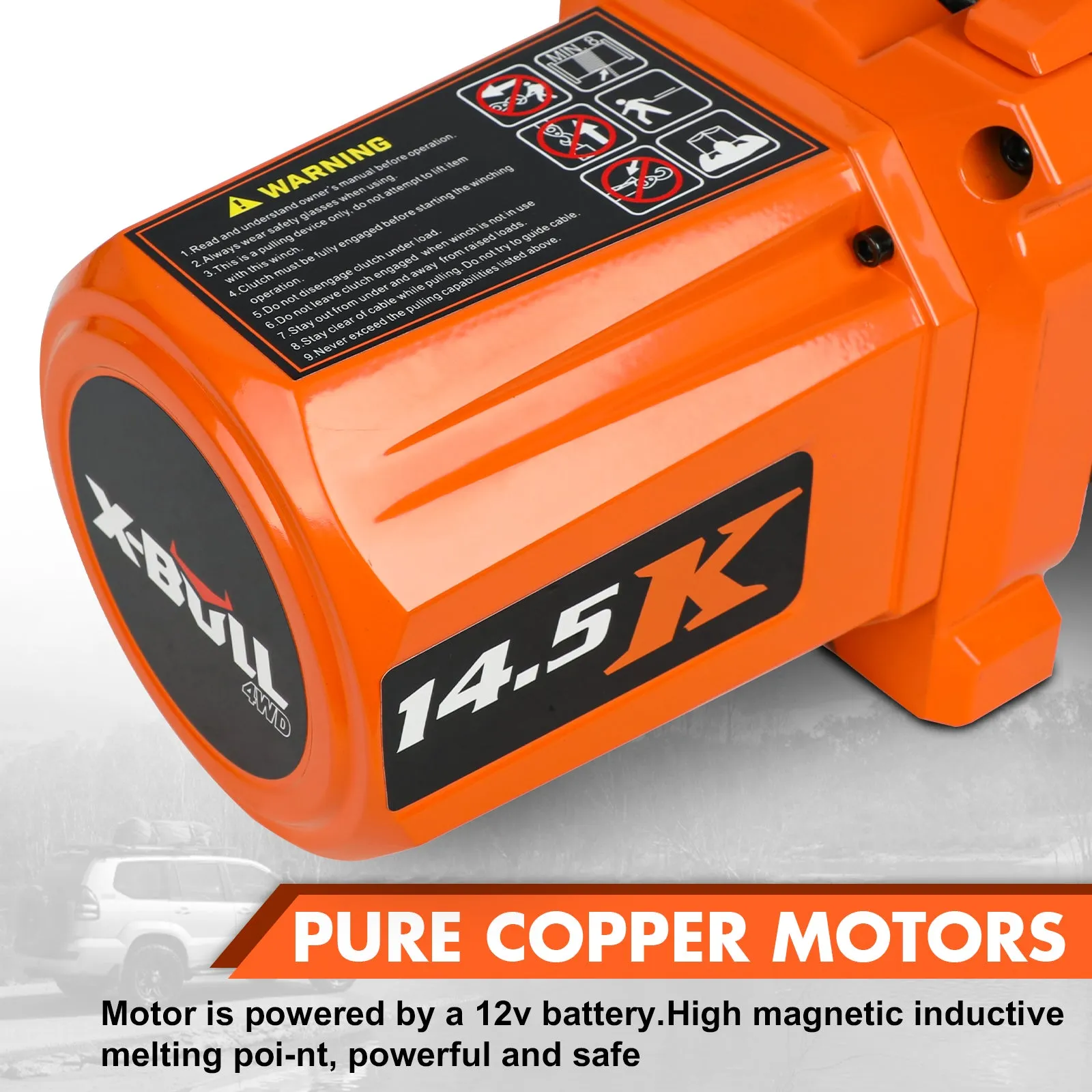 X-BULL Electric Winch XPV 14500 LBS 12V Synthetic Rope SUV Jeep Truck 4WD Orange