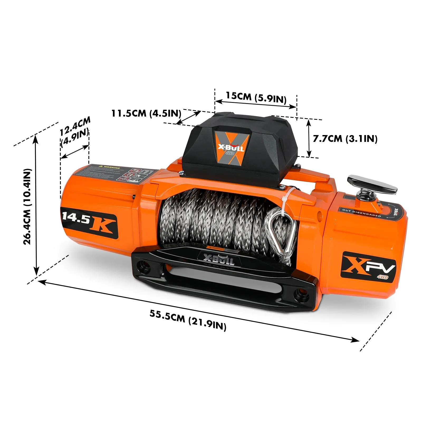 X-BULL Electric Winch XPV 14500 LBS 12V Synthetic Rope SUV Jeep Truck 4WD Orange