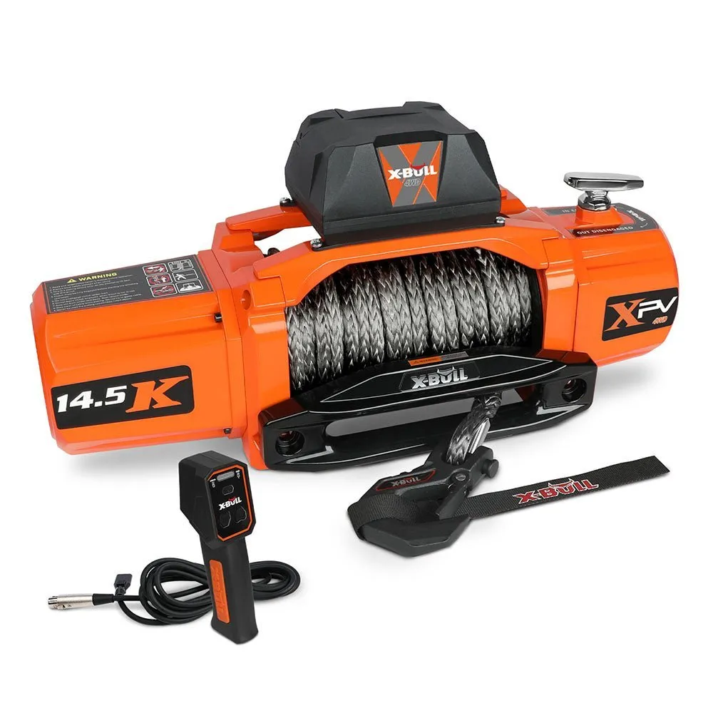 X-BULL Electric Winch XPV 14500 LBS 12V Synthetic Rope SUV Jeep Truck 4WD Orange