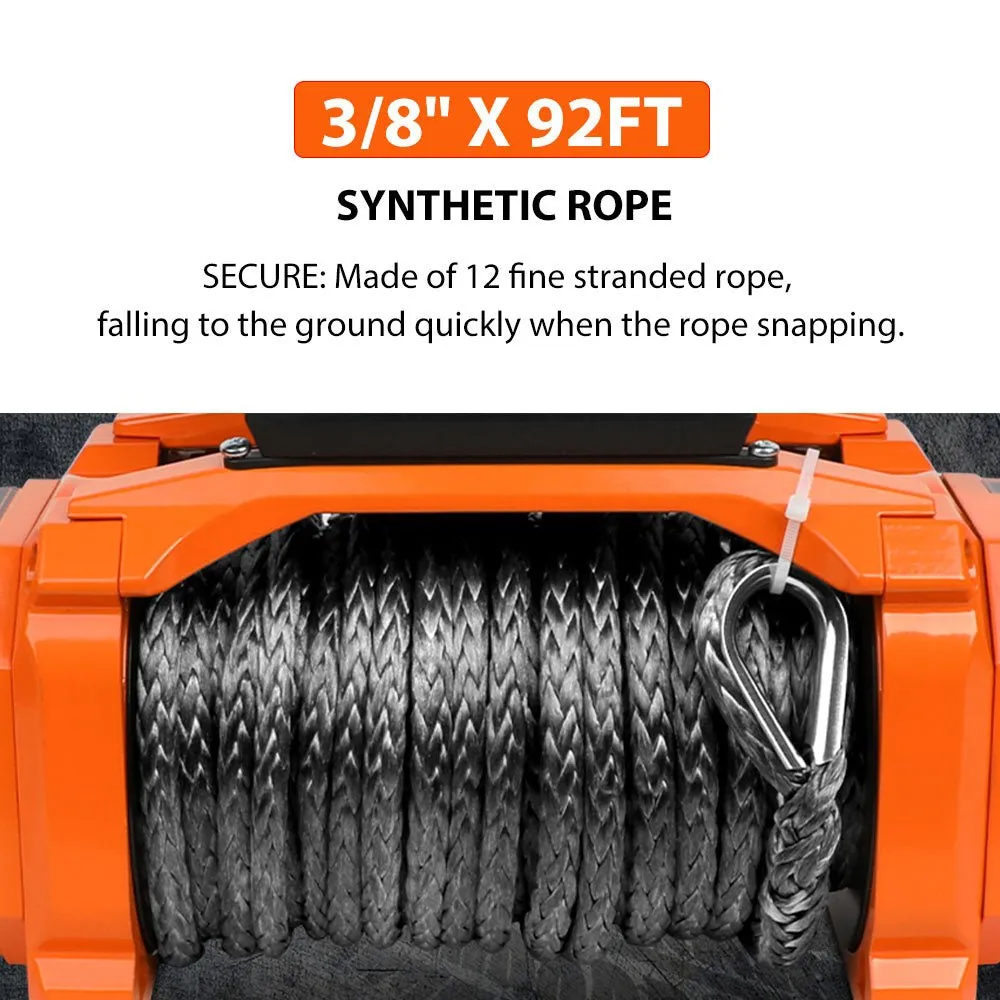 X-BULL Electric Winch XPV 14500 LBS 12V Synthetic Rope SUV Jeep Truck 4WD Orange