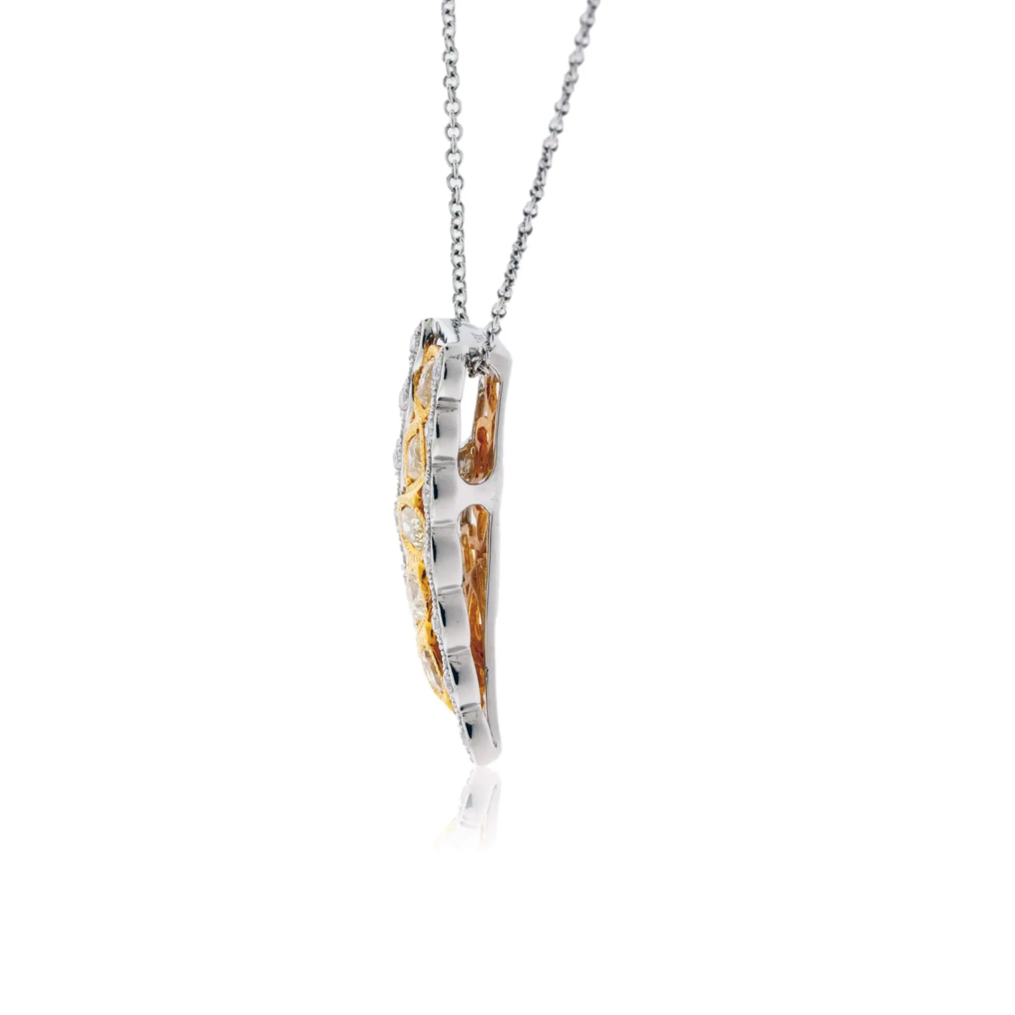 Yellow Diamond Lined & Diamond Pendant w/Chain