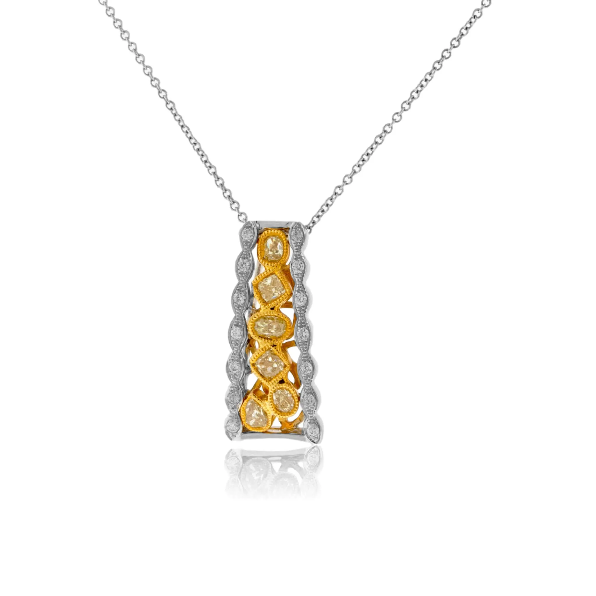 Yellow Diamond Lined & Diamond Pendant w/Chain