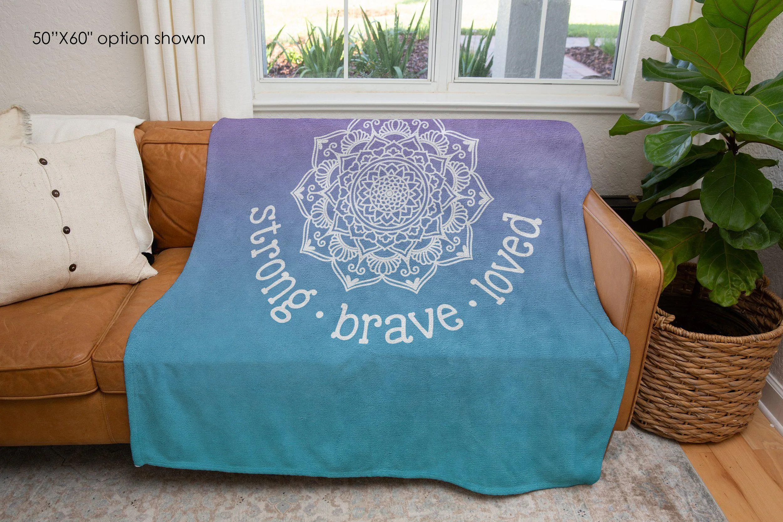 You Are Strong Brave Loved Mandala Ombre Blanket
