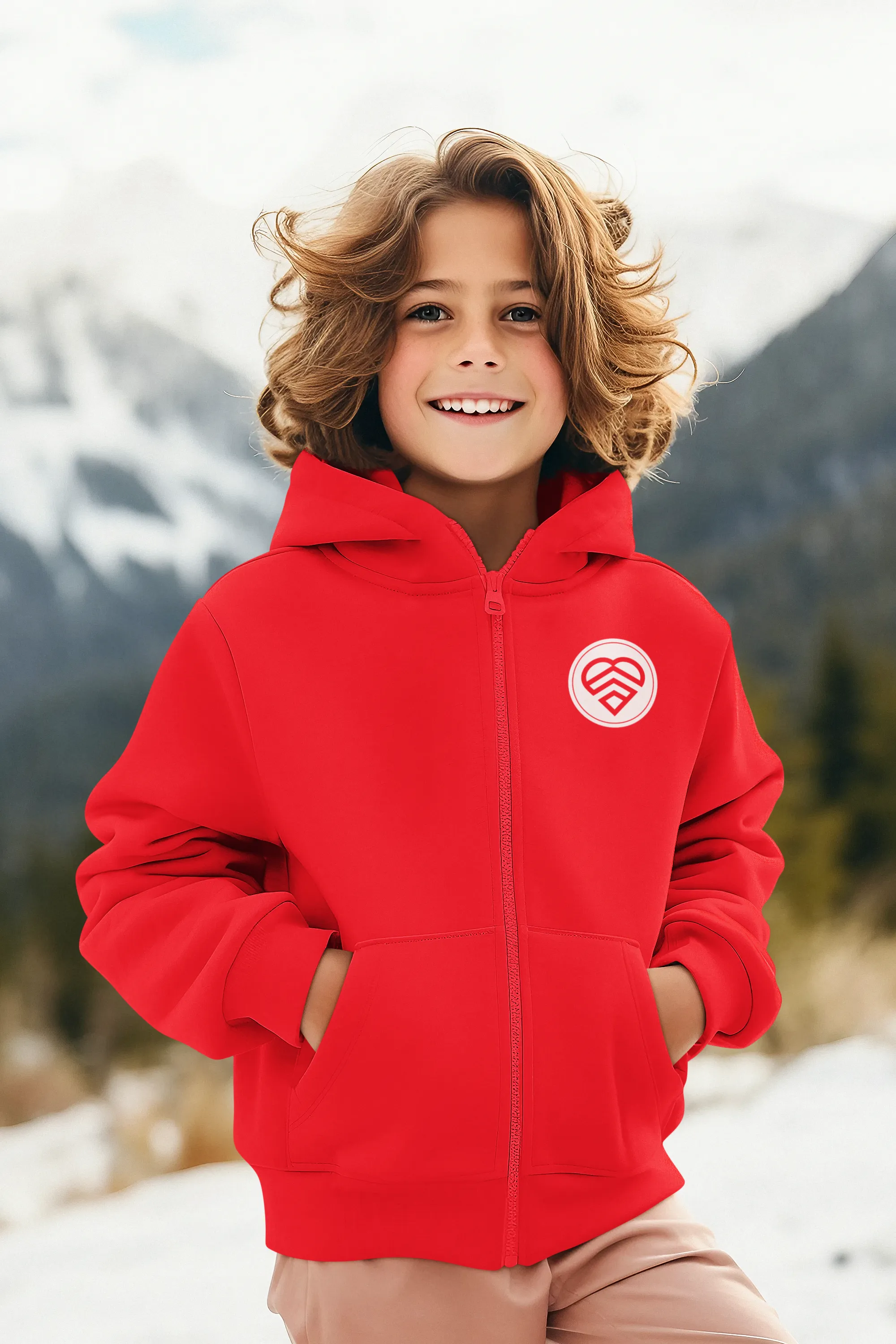 Youth Logo Statement Zip Up Hoodie - Red