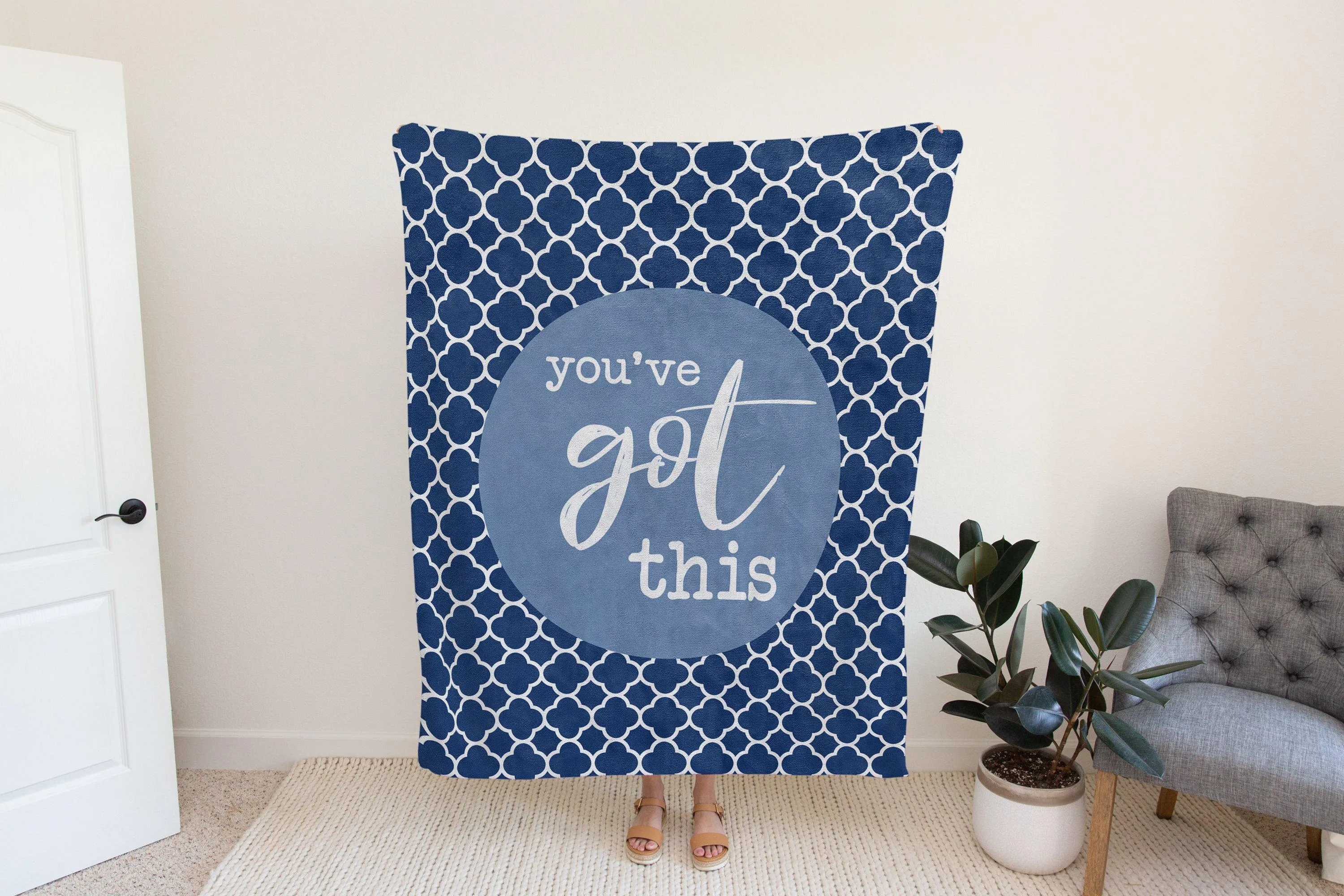 You've Got This Quatrefoil Blanket in Blue