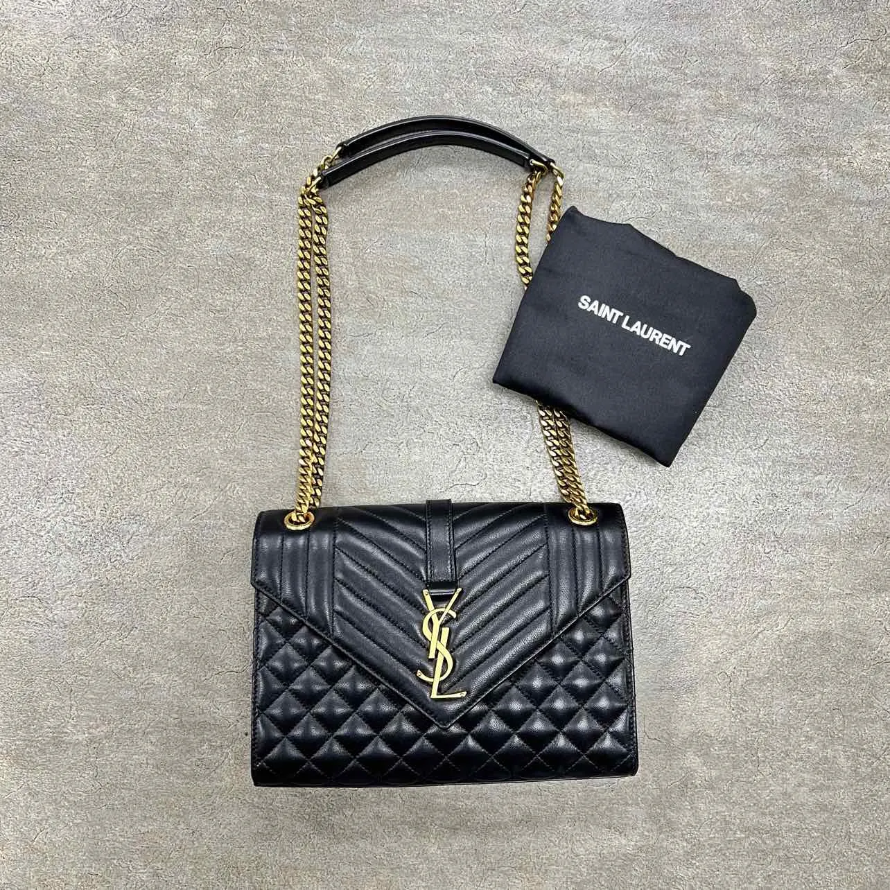 YSL Handbag "CASSANDRA ENVELOPE" New Black Size M