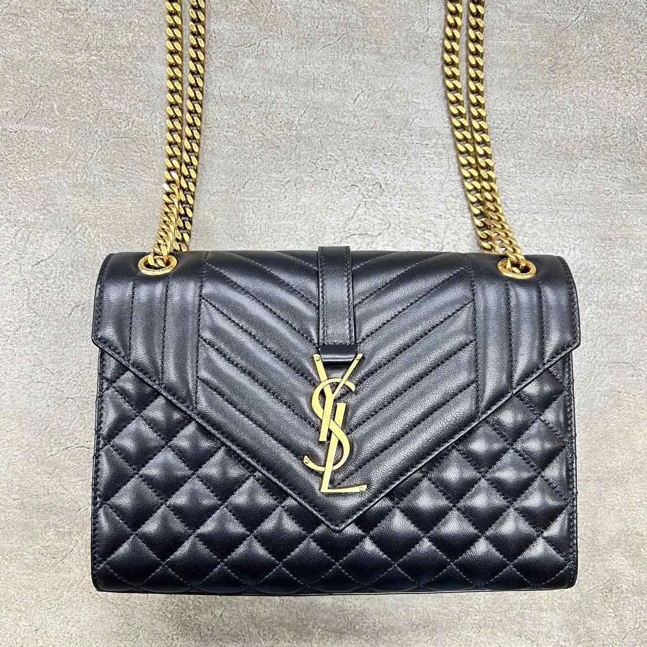 YSL Handbag "CASSANDRA ENVELOPE" New Black Size M