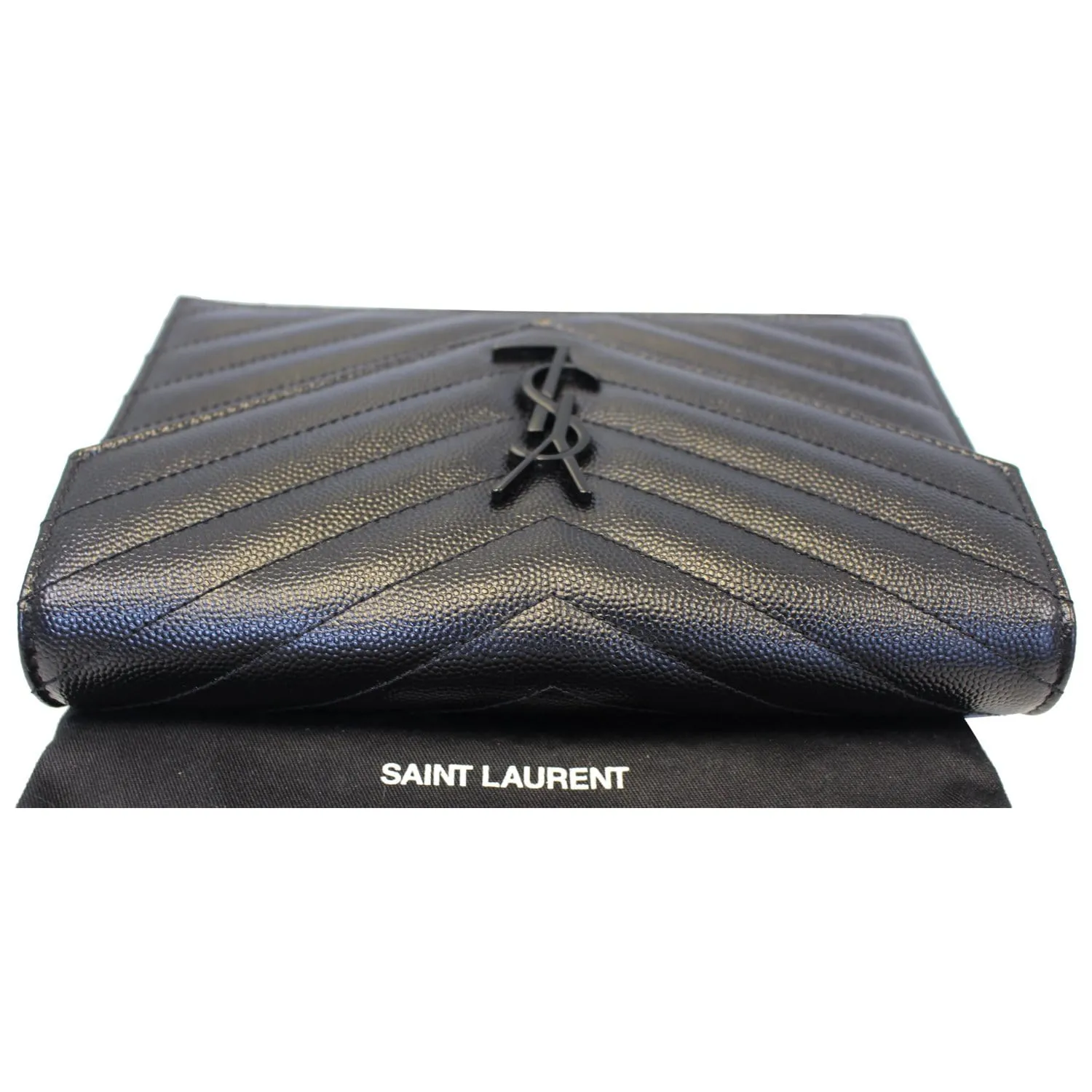 YVES SAINT LAURENT Matelasse Chevron Grain De Poudre Envelope Chain Wallet Black