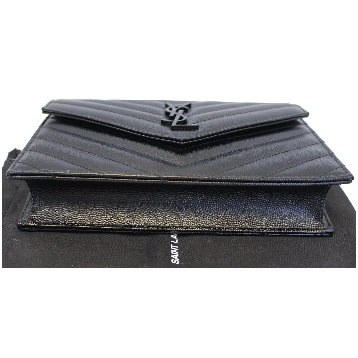 YVES SAINT LAURENT Matelasse Chevron Grain De Poudre Envelope Chain Wallet Black